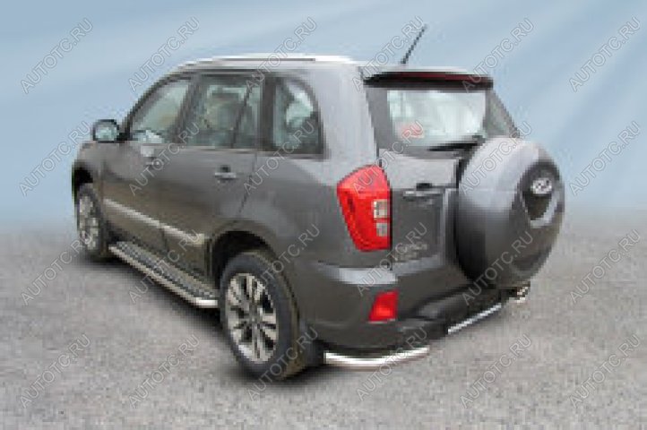 6 799 р. Защита заднего бампера уголки d57 Slitkoff  Chery Tiggo 3 (2014-2020) (Сталь с полимерным покрытием в цвет серебристый)  с доставкой в г. Пермь