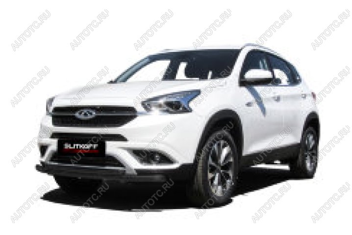 8 599 р. Защита переднего бампера d57+d42 двойная Slitkoff  Chery Tiggo 7 (2016-2020) (  Сталь с полимерным покрытием в цвет черный)  с доставкой в г. Пермь