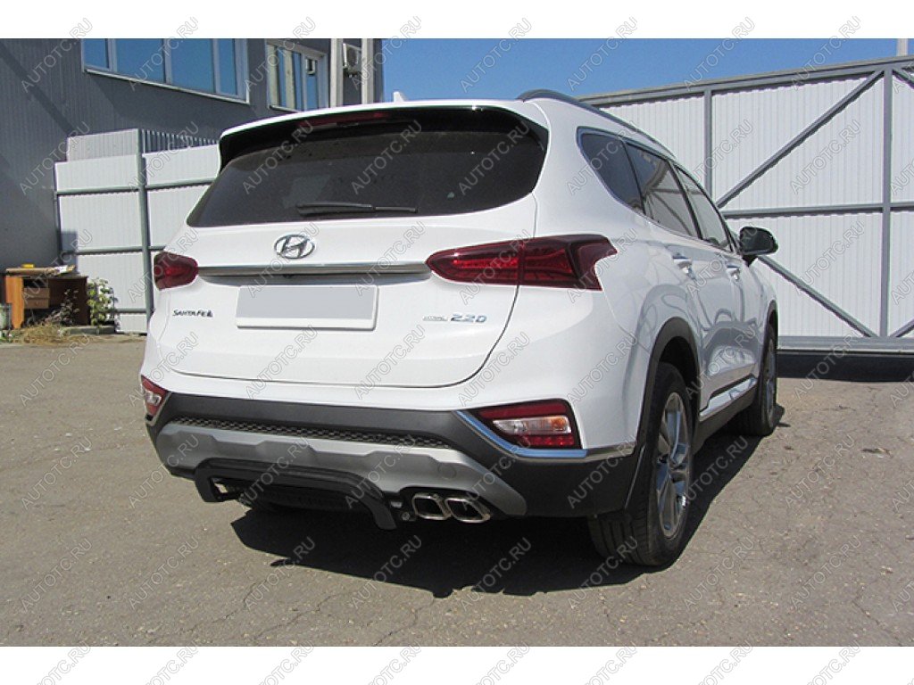7 999 р. Защита заднего бампера d57 скоба Slitkoff  Hyundai Santa Fe  TM (2018-2021) дорестайлинг (Сталь с полимерным покрытием в цвет черный)  с доставкой в г. Пермь