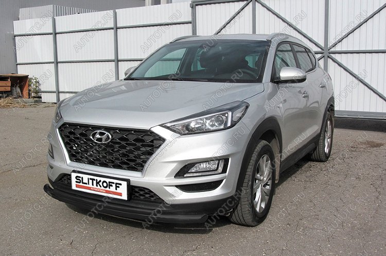 10 649 р. Защита переднего бампера d57+d42 двойная Slitkoff Hyundai Tucson TL рестайлинг (2018-2021) (  Сталь с полимерным покрытием в цвет черный)  с доставкой в г. Пермь