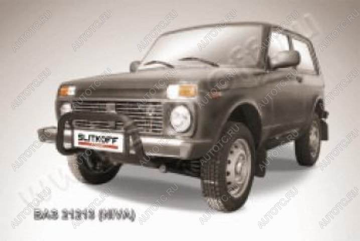 11 299 р. Защита переднего бампера кенгурятник d57 низкий Slitkoff  Лада Нива 4х4  2121 (1977-2019) 3 дв. дорестайлинг ( Сталь с полимерным покрытием в цвет черный)  с доставкой в г. Пермь