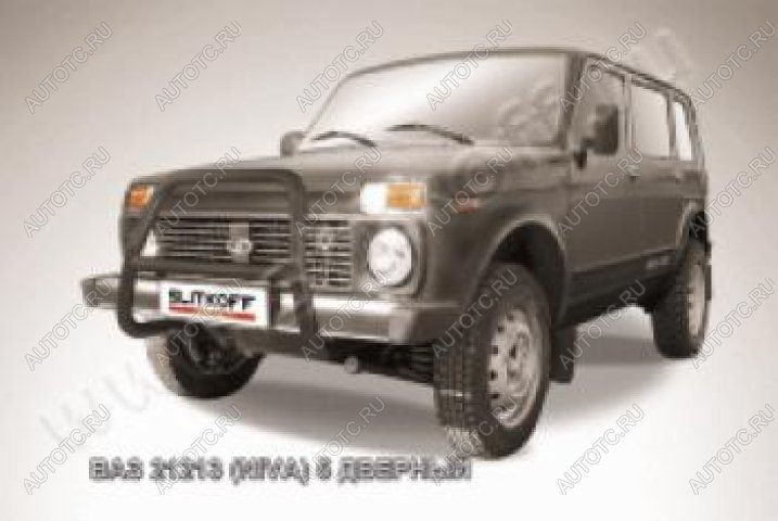 13 549 р. Защита переднего бампера кенгурятник d57 высокий Slitkoff  Лада нива 4х4  2131 (1993-2019) 5 дв. дорестайлинг (Сталь с полимерным покрытием в цвет черный)  с доставкой в г. Пермь