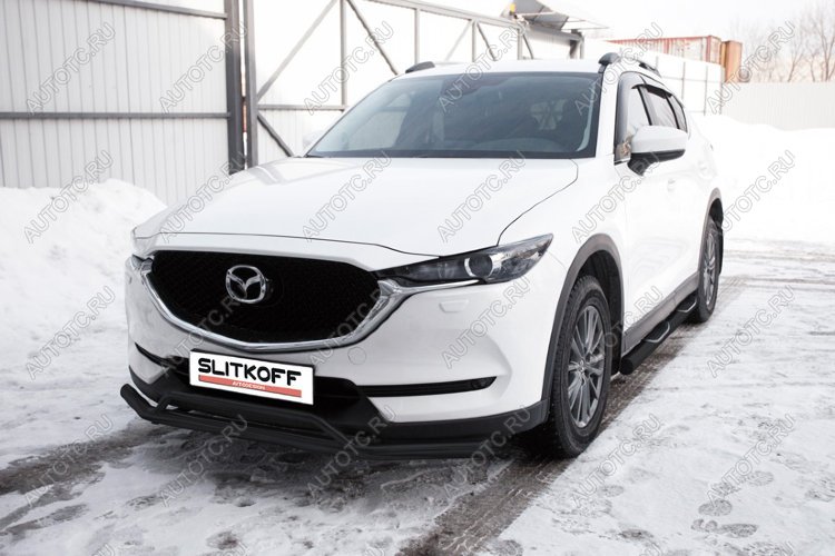 10 599 р. Защита переднего бампера d57+d32 двойная Slitkoff Mazda CX-5 KF (2016-2025) (Сталь с полимерным покрытием в цвет черный)  с доставкой в г. Пермь