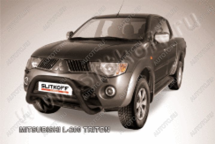 23 599 р. Защита переднего бампера кенгурятник d76 низкий (Triton) Slitkoff  Mitsubishi L200  4 (2006-2014)  дорестайлинг ( Сталь с полимерным покрытием в цвет черный)  с доставкой в г. Пермь