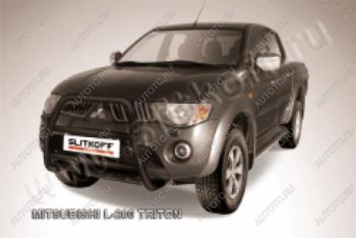 18 399 р. Защита переднего бампера кенгурятник d57 высокий (Triton) Slitkoff  Mitsubishi L200  4 (2006-2014)  дорестайлинг (Сталь с полимерным покрытием в цвет черный)  с доставкой в г. Пермь