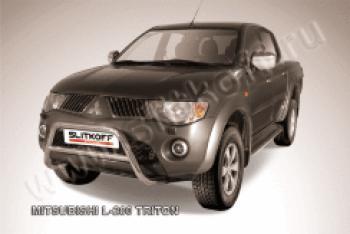 Защита переднего бампера кенгурятник d57 низкий Slitkoff Mitsubishi L200  4 (2006-2014)  дорестайлинг ( Сталь с полимерным покрытием в цвет черный)