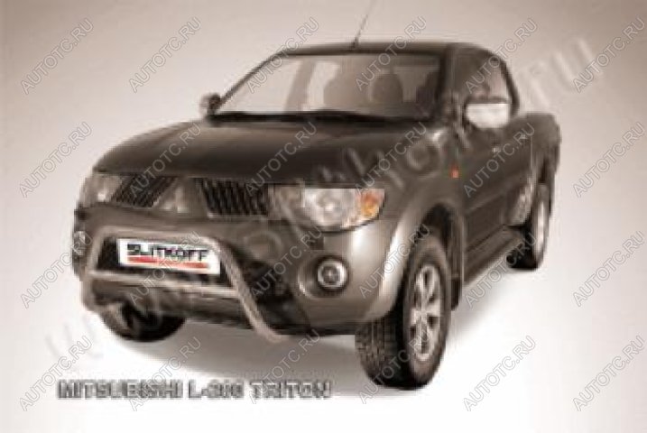16 899 р. Защита переднего бампера кенгурятник d57 низкий Slitkoff  Mitsubishi L200  4 (2006-2014)  дорестайлинг ( Сталь с полимерным покрытием в цвет черный)  с доставкой в г. Пермь