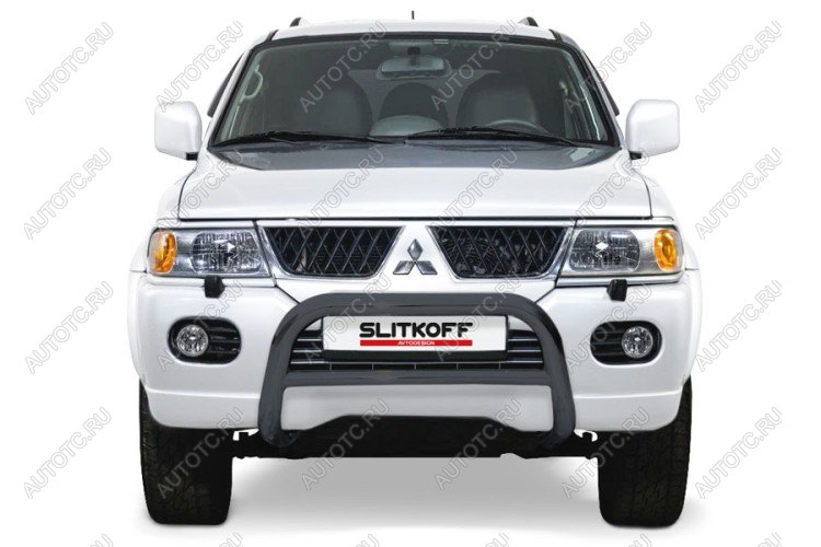 23 599 р. Защита переднего бампера кенгурятник d76 низкий Slitkoff  Mitsubishi Pajero Sport  PA (2004-2008) рестайлинг ( Сталь с полимерным покрытием в цвет черный)  с доставкой в г. Пермь