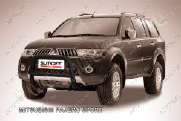 16 899 р. Защита переднего бампера кенгурятник d57 низкий Slitkoff  Mitsubishi Pajero Sport  PA (2004-2008) рестайлинг ( Сталь с полимерным покрытием в цвет черный)  с доставкой в г. Пермь