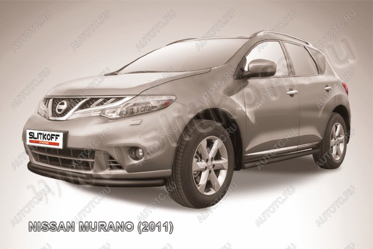 10 249 р. Защита переднего бампера d57+d42 двойная Slitkoff  Nissan Murano  2 Z51 (2010-2016) рестайлинг (  Сталь с полимерным покрытием в цвет черный)  с доставкой в г. Пермь