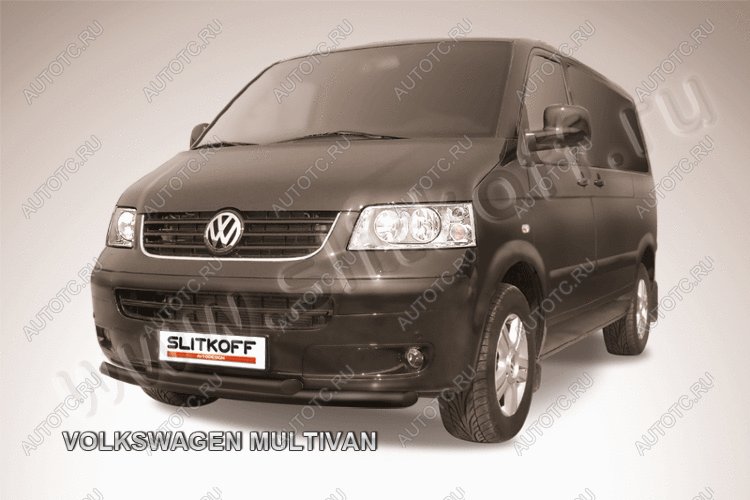 10 299 р. Защита переднего бампера d57+d57 двойная Slitkoff Volkswagen Multivan T5 рестайлинг (2009-2015) ( Сталь с полимерным покрытием в цвет черный)  с доставкой в г. Пермь