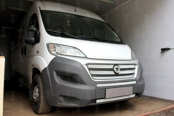 Защитная сетка в бампер (низ, 2 части, ячейка 3х7 мм) Alfeco Стандарт Fiat Ducato  290 (2014-2025) (Хром)
