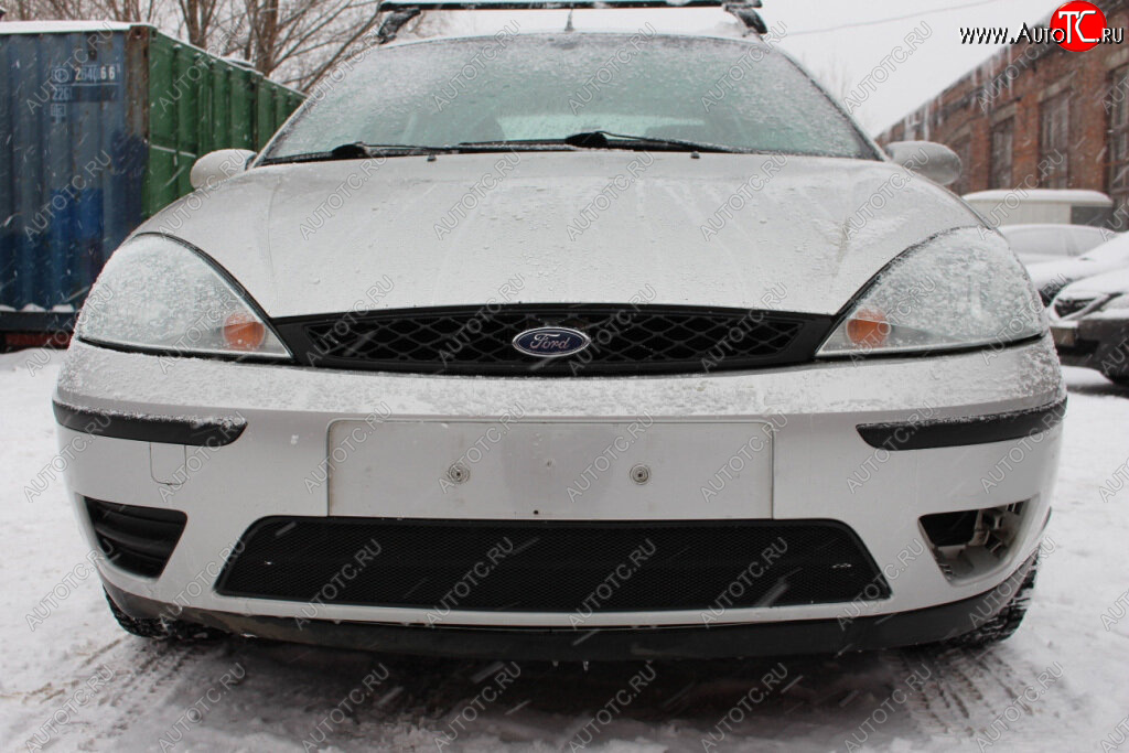 2 899 р. Защитная сетка в бампер (ячейка 3х7 мм) Alfeco Стандарт  Ford Focus  1 (2001-2005) седан рестайлинг, универсал рестайлинг, хэтчбэк 3 дв. рестайлинг, хэтчбэк 5 дв. рестайлинг (Чёрная)  с доставкой в г. Пермь