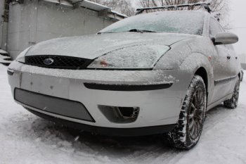 3 079 р. Защитная сетка в бампер (ячейка 3х7 мм) Alfeco Стандарт  Ford Focus  1 (2001-2005) седан рестайлинг, универсал рестайлинг, хэтчбэк 3 дв. рестайлинг, хэтчбэк 5 дв. рестайлинг (Хром)  с доставкой в г. Пермь. Увеличить фотографию 3