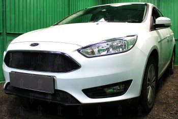 2 879 р. Защитная сетка в бампер (низ, ячейка 3х7 мм) Alfeco Стандарт Ford Focus 3 хэтчбэк рестайлинг (2014-2019) (Чёрная)  с доставкой в г. Пермь. Увеличить фотографию 3