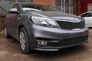2 899 р. Защитная сетка в бампер (низ, ячейка 3х7 мм) Alfeco Стандарт KIA Rio 3 QB хэтчбек 5 дв. рестайлинг (2015-2017) (Чёрная)  с доставкой в г. Пермь. Увеличить фотографию 2