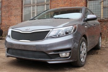 2 899 р. Защитная сетка в бампер (низ, ячейка 3х7 мм) Alfeco Стандарт KIA Rio 3 QB хэтчбек 5 дв. рестайлинг (2015-2017) (Чёрная)  с доставкой в г. Пермь. Увеличить фотографию 3