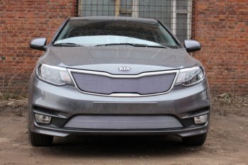 Защитная сетка в бампер (низ, ячейка 3х7 мм) Alfeco Стандарт KIA Rio 3 QB хэтчбек 5 дв. рестайлинг (2015-2017) (Хром)