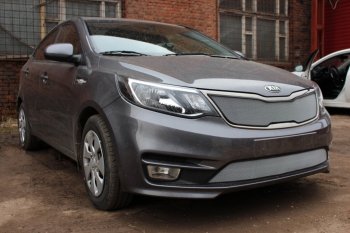 3 149 р. Защитная сетка в бампер (низ, ячейка 3х7 мм) Alfeco Стандарт KIA Rio 3 QB хэтчбек 5 дв. рестайлинг (2015-2017) (Хром)  с доставкой в г. Пермь. Увеличить фотографию 2