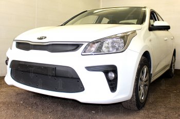 3 179 р. Защитная сетка в бампер (верх, заглушка без сот) Alfeco Стандарт KIA Rio 4 FB дорестайлинг седан (2016-2020) (Чёрная)  с доставкой в г. Пермь. Увеличить фотографию 3