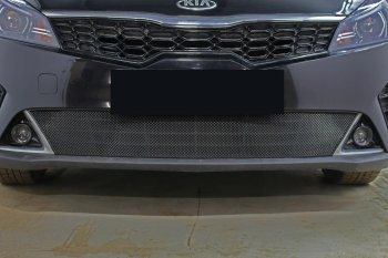 3 199 р. Защитная сетка в бампер (низ, ячейка 3х7 мм) Alfeco Стандарт KIA Rio X рестайлинг (2020-2025) (Чёрная)  с доставкой в г. Пермь. Увеличить фотографию 2