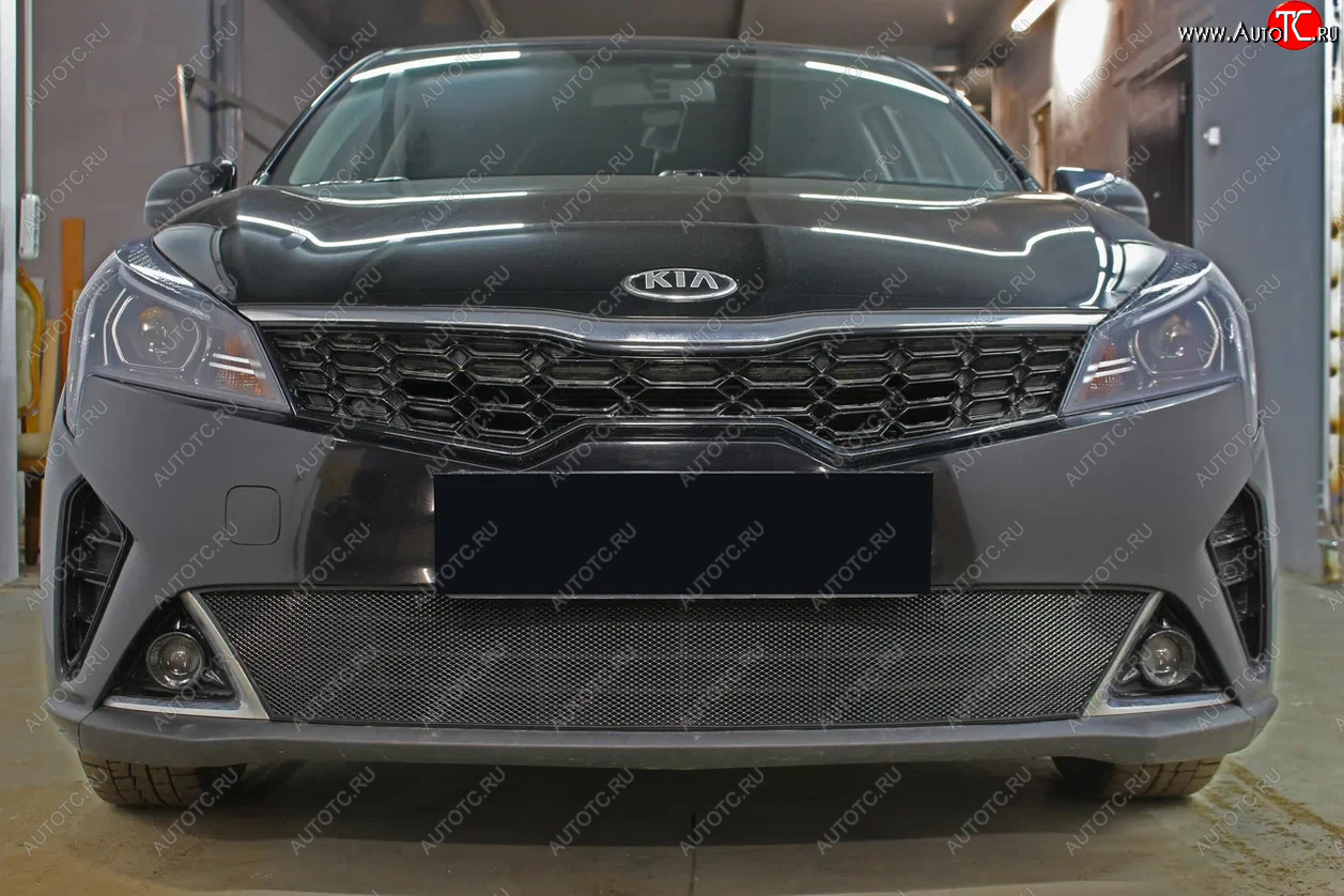 3 199 р. Защитная сетка в бампер (низ, ячейка 3х7 мм) Alfeco Стандарт KIA Rio X рестайлинг (2020-2025) (Чёрная)  с доставкой в г. Пермь
