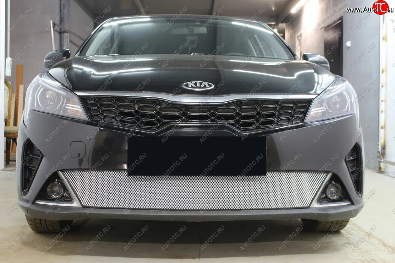 3 299 р. Защитная сетка в бампер (низ, ячейка 3х7 мм) Alfeco Стандарт KIA Rio X рестайлинг (2020-2025) (Хром)  с доставкой в г. Пермь