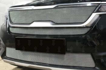 2 899 р. Защитная сетка в бампер (низ, с датчиком SCC, ячейка 3х7 мм) Alfeco Стандарт KIA Seltos (2019-2025) (Хром)  с доставкой в г. Пермь. Увеличить фотографию 2