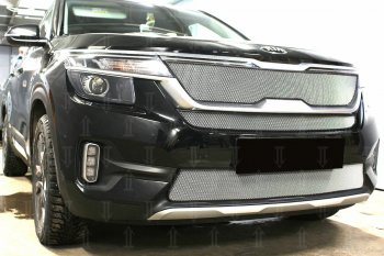 2 899 р. Защитная сетка в бампер (низ, с датчиком SCC, ячейка 3х7 мм) Alfeco Стандарт KIA Seltos (2019-2025) (Хром)  с доставкой в г. Пермь. Увеличить фотографию 6