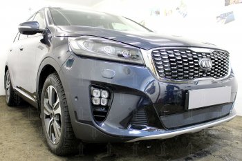 3 079 р. Защитная сетка в бампер (низ, ячейка 3х7 мм) Alfeco Стандарт  KIA Sorento  UM/Prime (2018-2020) рестайлинг (Чёрная)  с доставкой в г. Пермь. Увеличить фотографию 2