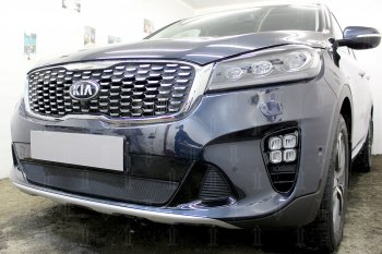 3 079 р. Защитная сетка в бампер (низ, ячейка 3х7 мм) Alfeco Стандарт  KIA Sorento  UM/Prime (2018-2020) рестайлинг (Чёрная)  с доставкой в г. Пермь. Увеличить фотографию 4