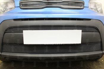 4 849 р. Защитная сетка в бампер (2 части, ячейка 3х7 мм) Alfeco Стандарт KIA Soul PS рестайлинг (2017-2019) (Чёрная)  с доставкой в г. Пермь. Увеличить фотографию 3