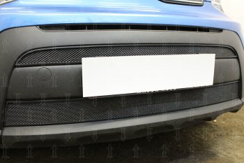 4 849 р. Защитная сетка в бампер (2 части, ячейка 3х7 мм) Alfeco Стандарт KIA Soul PS рестайлинг (2017-2019) (Чёрная)  с доставкой в г. Пермь. Увеличить фотографию 4