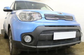 4 849 р. Защитная сетка в бампер (2 части, ячейка 3х7 мм) Alfeco Стандарт KIA Soul PS рестайлинг (2017-2019) (Чёрная)  с доставкой в г. Пермь. Увеличить фотографию 2
