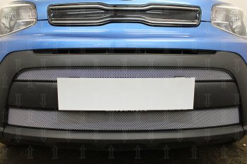 4 999 р. Защитная сетка в бампер (2 части, ячейка 3х7 мм) Alfeco Стандарт KIA Soul PS рестайлинг (2017-2019) (Хром)  с доставкой в г. Пермь. Увеличить фотографию 3