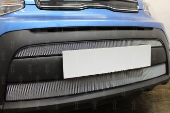 4 999 р. Защитная сетка в бампер (2 части, ячейка 3х7 мм) Alfeco Стандарт KIA Soul PS рестайлинг (2017-2019) (Хром)  с доставкой в г. Пермь. Увеличить фотографию 4