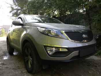 3 169 р. Защитная сетка в бампер (верх, ячейка 3х7 мм) Alfeco Стандарт  KIA Sportage  3 SL (2010-2014) дорестайлинг (Чёрная)  с доставкой в г. Пермь. Увеличить фотографию 2