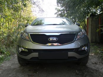 Защитная сетка в бампер (низ, ячейка 3х7 мм) Alfeco Стандарт KIA Sportage  3 SL (2010-2016) дорестайлинг, рестайлинг (Чёрная)