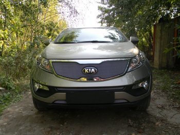 Защитная сетка в бампер (компл.Classic, верх, ячейка 3х7 мм) Alfeco Стандарт KIA Sportage  3 SL (2014-2016) рестайлинг (Хром)