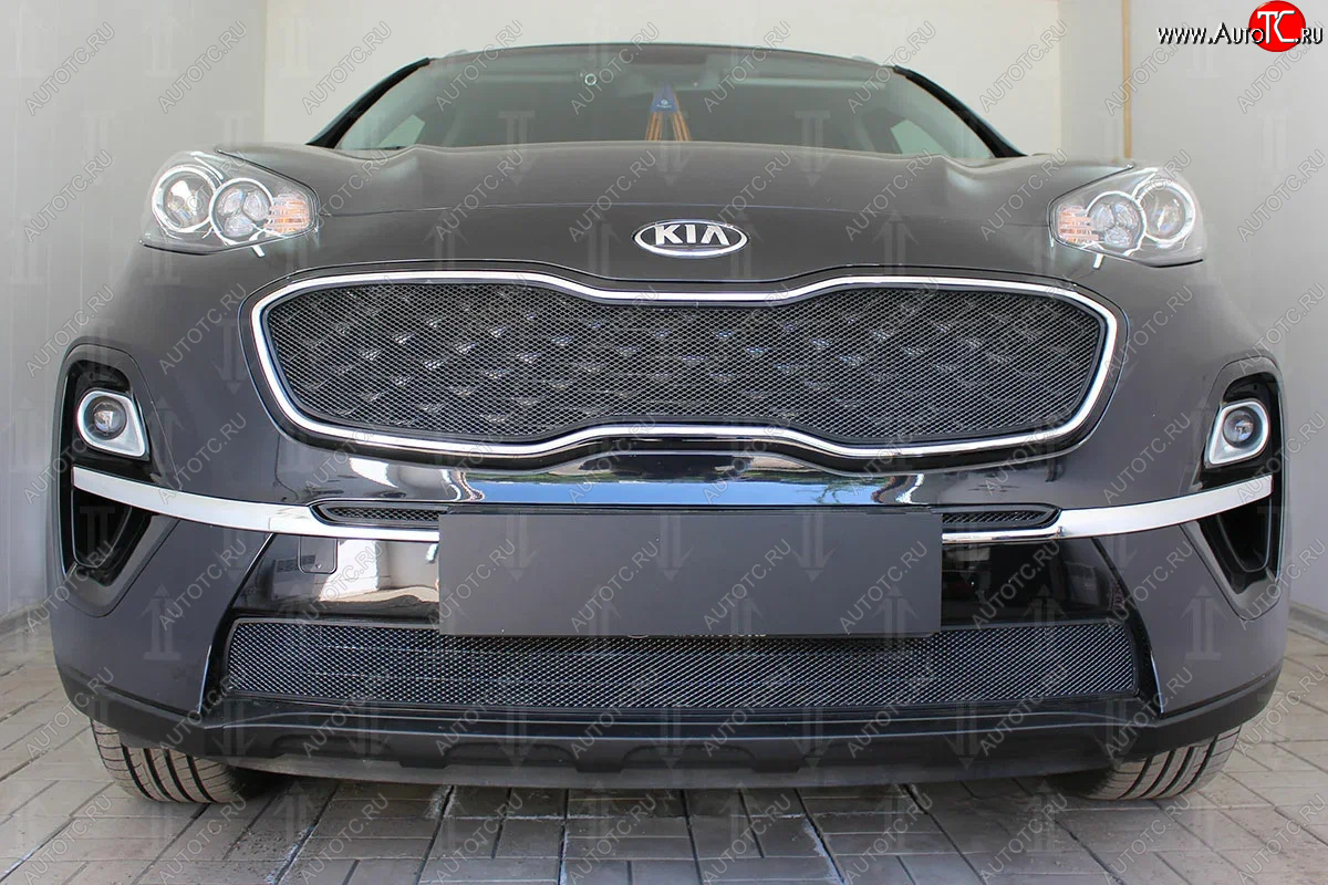 3 699 р. Защитная сетка в бампер (верх, ячейка 3х7 мм) Alfeco Стандарт  KIA Sportage  4 QL (2018-2022) рестайлинг (Чёрная)  с доставкой в г. Пермь