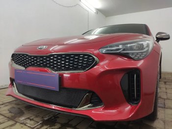 3 089 р. Защитная сетка в бампер (низ, ячейка 3х7 мм) Alfeco Стандарт KIA Stinger (2017-2025) (Чёрная)  с доставкой в г. Пермь. Увеличить фотографию 4