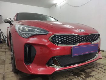 3 089 р. Защитная сетка в бампер (низ, ячейка 3х7 мм) Alfeco Стандарт KIA Stinger (2017-2025) (Чёрная)  с доставкой в г. Пермь. Увеличить фотографию 2