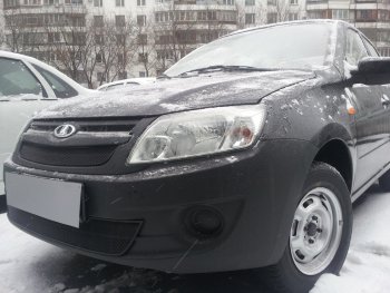 4 199 р. Защитная сетка в бампер (2 части, ячейка 3х7 мм) Alfeco Стандарт Лада Гранта 2190  дорестайлинг (2011-2017) (Чёрная)  с доставкой в г. Пермь. Увеличить фотографию 3