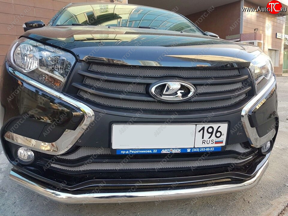 3 999 р. Защитная сетка в бампер (низ, 2 части, ячейка 3х7 мм) Alfeco Стандарт  Лада XRAY (2016-2022) (Хром)  с доставкой в г. Пермь