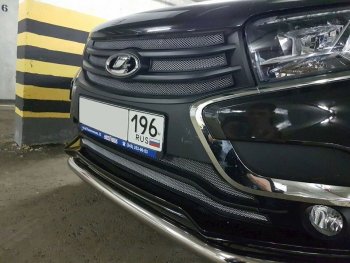 3 999 р. Защитная сетка в бампер (низ, 2 части, ячейка 3х7 мм) Alfeco Стандарт  Лада XRAY (2016-2022) (Хром)  с доставкой в г. Пермь. Увеличить фотографию 3