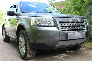 3 149 р. Защитная сетка в бампер (низ, ячейка 3х7 мм) Alfeco Стандарт  Land Rover Freelander  L359 (2006-2010) дорестайлинг (Хром)  с доставкой в г. Пермь. Увеличить фотографию 2
