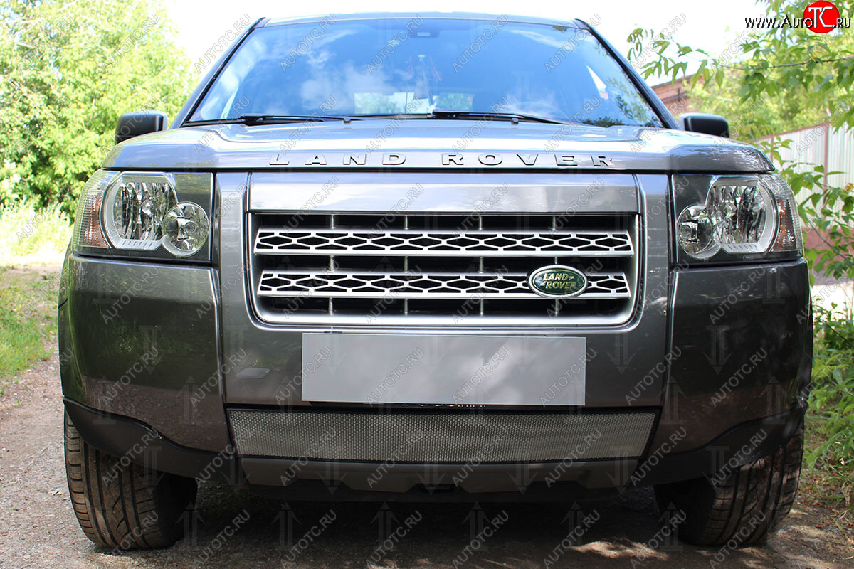 3 149 р. Защитная сетка в бампер (низ, ячейка 3х7 мм) Alfeco Стандарт  Land Rover Freelander  L359 (2006-2010) дорестайлинг (Хром)  с доставкой в г. Пермь