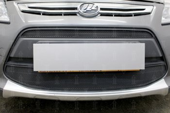 4 849 р. Защитная сетка в бампер (2 части, ячейка 3х7 мм) Alfeco Стандарт Lifan X50 (2015-2025) (Чёрная)  с доставкой в г. Пермь. Увеличить фотографию 3