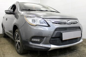 4 849 р. Защитная сетка в бампер (2 части, ячейка 3х7 мм) Alfeco Стандарт Lifan X50 (2015-2025) (Чёрная)  с доставкой в г. Пермь. Увеличить фотографию 2