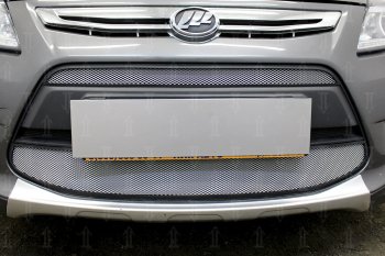 4 999 р. Защитная сетка в бампер (2 части, ячейка 3х7 мм) Alfeco Стандарт Lifan X50 (2015-2025) (Хром)  с доставкой в г. Пермь. Увеличить фотографию 4